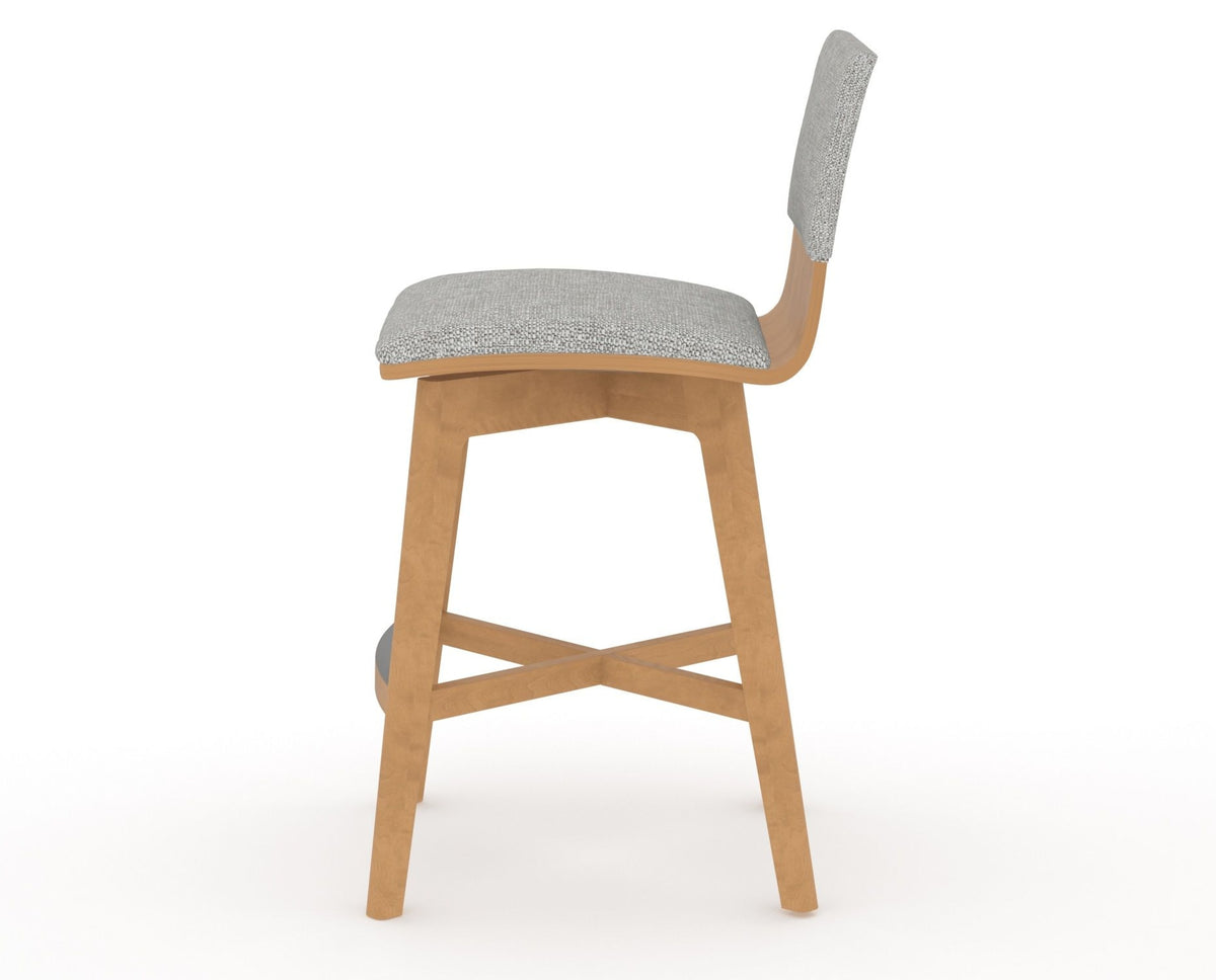 Canadel Downtown Swivel Counter or Bar Stool 8142 in 7C Fabric and 20 Caramel Washed, side view