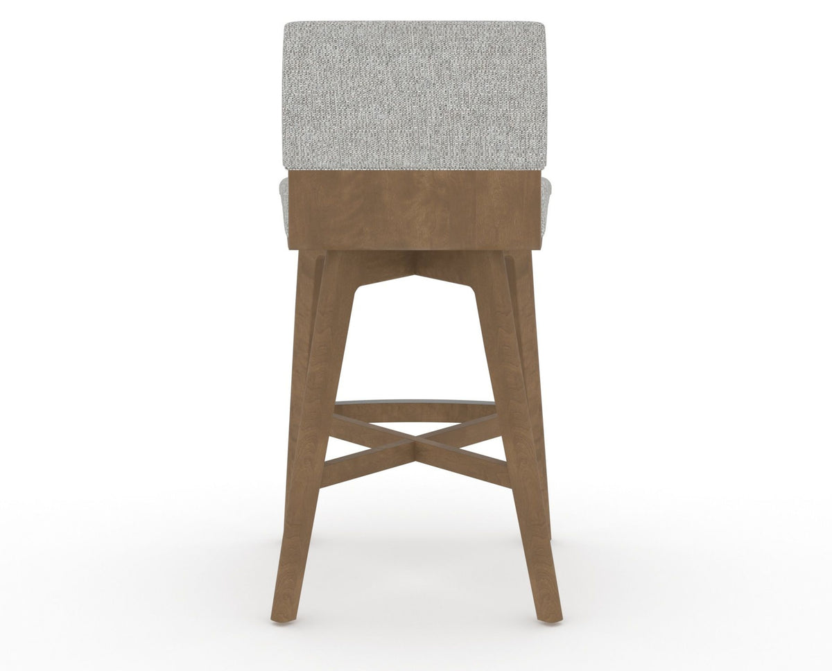 Canadel Downtown Swivel Counter or Bar Stool 8142 in 7C Fabric and 25 Pecan Washed, back view