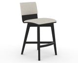 Canadel Downtown Swivel Counter or Bar Stool 8142 in TB Fabric and 05 Peppercorn Washed, three-quarter view
