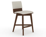 Canadel Downtown Swivel Counter or Bar Stool 8142 in TB Fabric and 19 Cognac Washed, three-quarter view