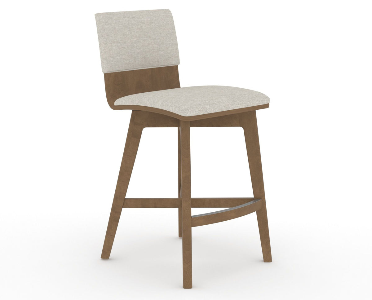 Canadel Downtown Swivel Counter or Bar Stool 8142 in TB Fabric and 25 Pecan Washed, three-quarter view