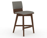 Canadel Downtown Swivel Counter or Bar Stool 8142 in TN Fabric and 19 Cognac Washed, three-quarter view