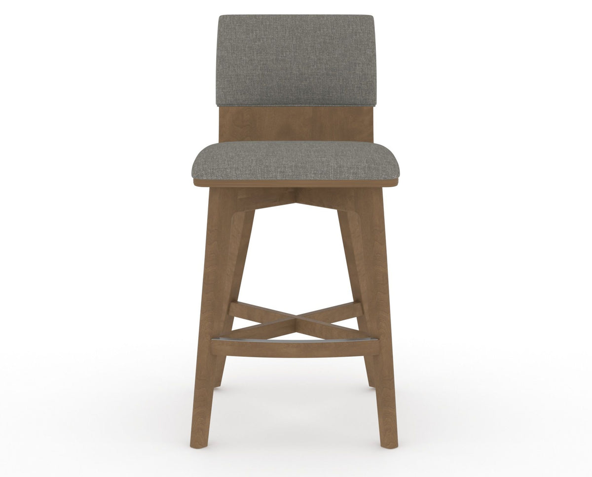 Canadel Downtown Swivel Counter or Bar Stool 8142 in TN Fabric and 25 Pecan Washed, front view
