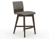 Canadel Downtown Swivel Counter or Bar Stool 8142 in TN Fabric and 29 Hazelnut Washed, three-quarter view