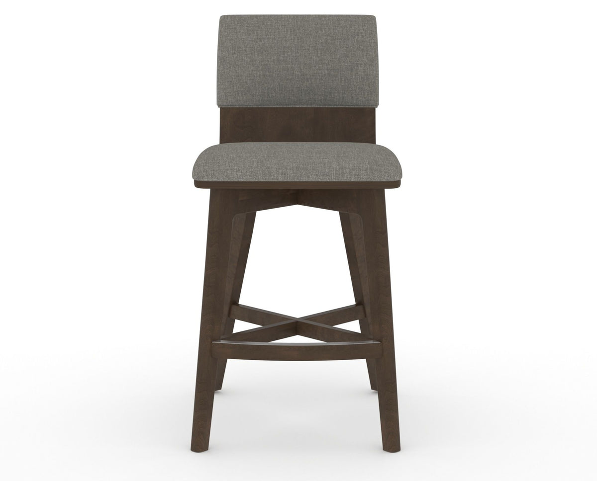 Canadel Downtown Swivel Counter or Bar Stool 8142 in TN Fabric and 29 Hazelnut Washed, front view