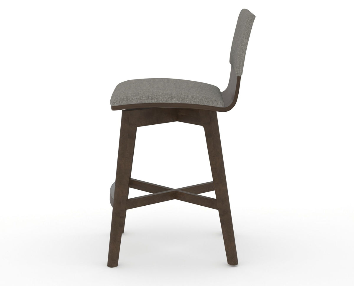 Canadel Downtown Swivel Counter or Bar Stool 8142 in TN Fabric and 29 Hazelnut Washed, side view