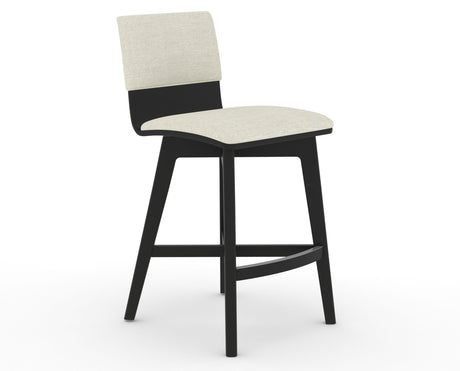 Canadel Downtown Swivel Counter or Bar Stool 8142 in TW Fabric and 05 Peppercorn Washed, three-quarter view
