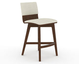 Canadel Downtown Swivel Counter or Bar Stool 8142 in TW Fabric and 19 Cognac Washed, three-quarter view