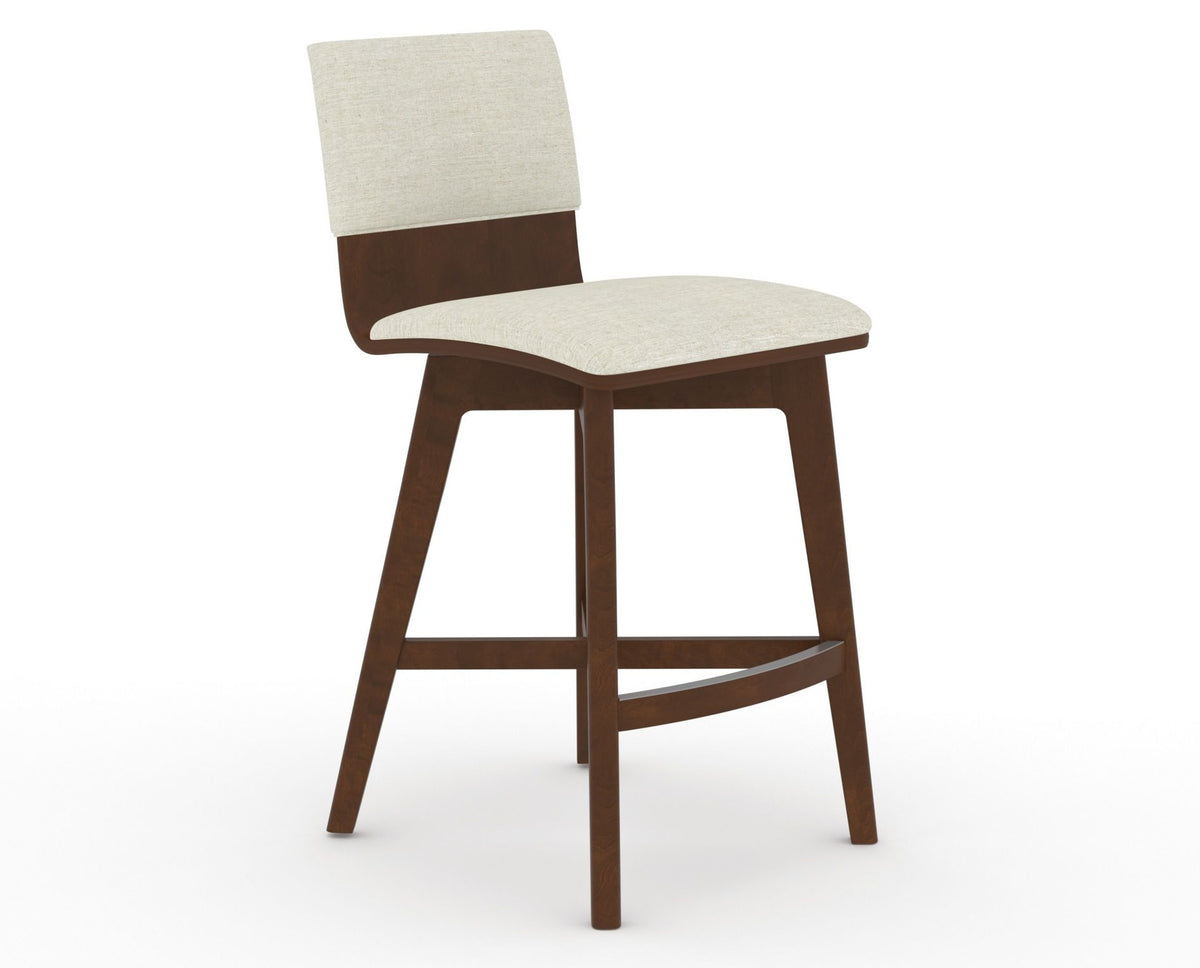 Canadel Downtown Swivel Counter or Bar Stool 8142 in TW Fabric and 19 Cognac Washed, three-quarter view