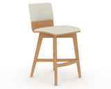 Canadel Downtown Swivel Counter or Bar Stool 8142 in TW Fabric and 20 Caramel Washed, three-quarter view