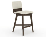 Canadel Downtown Swivel Counter or Bar Stool 8142 in TW Fabric and 29 Hazelnut Washed, three-quarter view