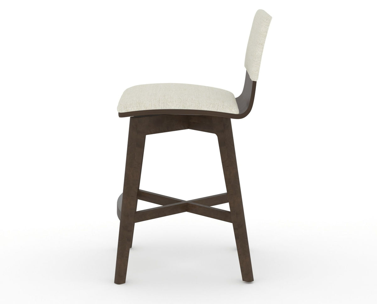Canadel Downtown Swivel Counter or Bar Stool 8142 in TW Fabric and 29 Hazelnut Washed, side view