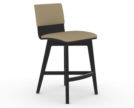 Canadel Downtown Swivel Counter or Bar Stool 8142 in XY Faux Leather and 05 Peppercorn Washed, three-quarter view