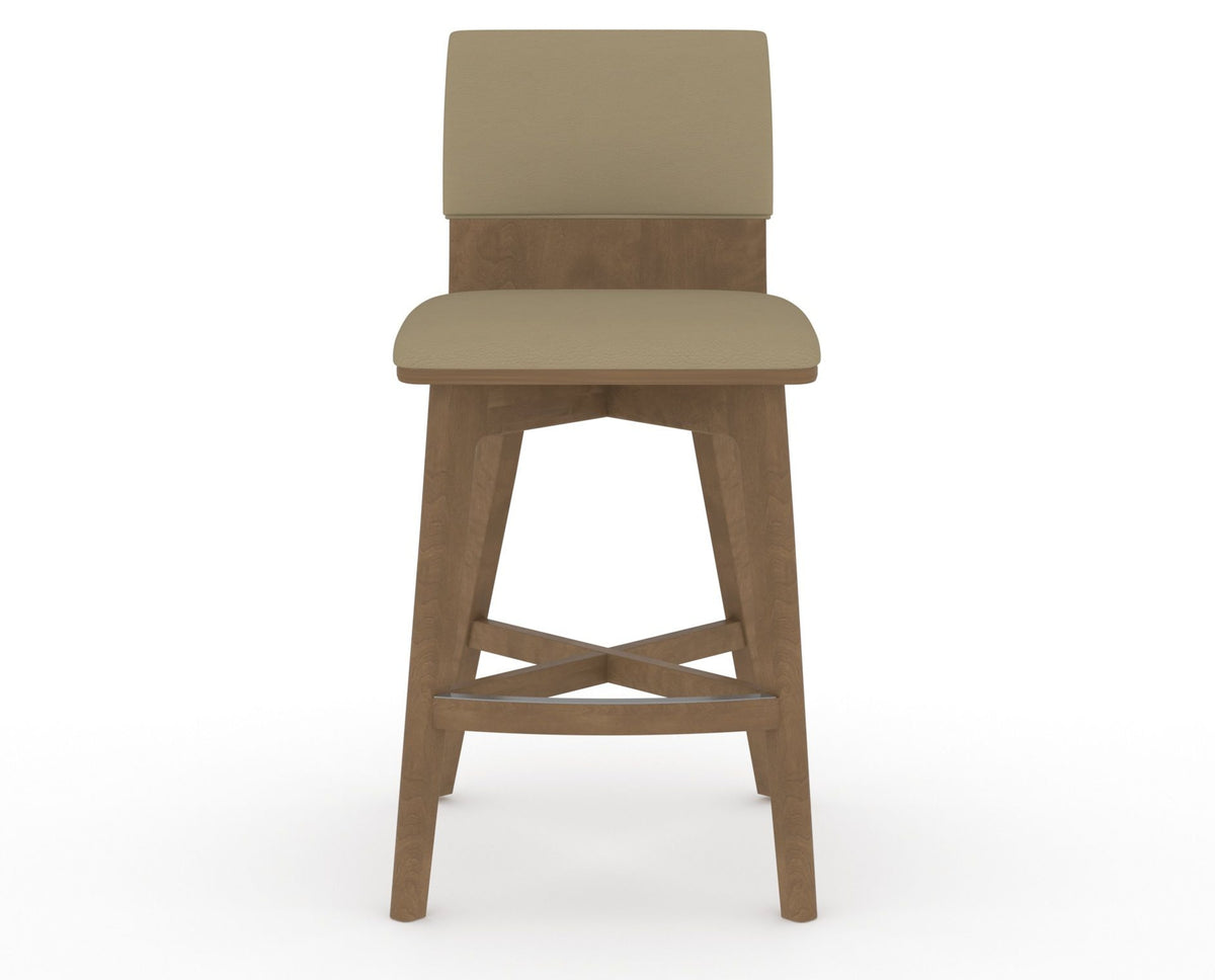 Canadel Downtown Swivel Counter or Bar Stool 8142 in XY Faux Leather and 25 Pecan Washed, front view