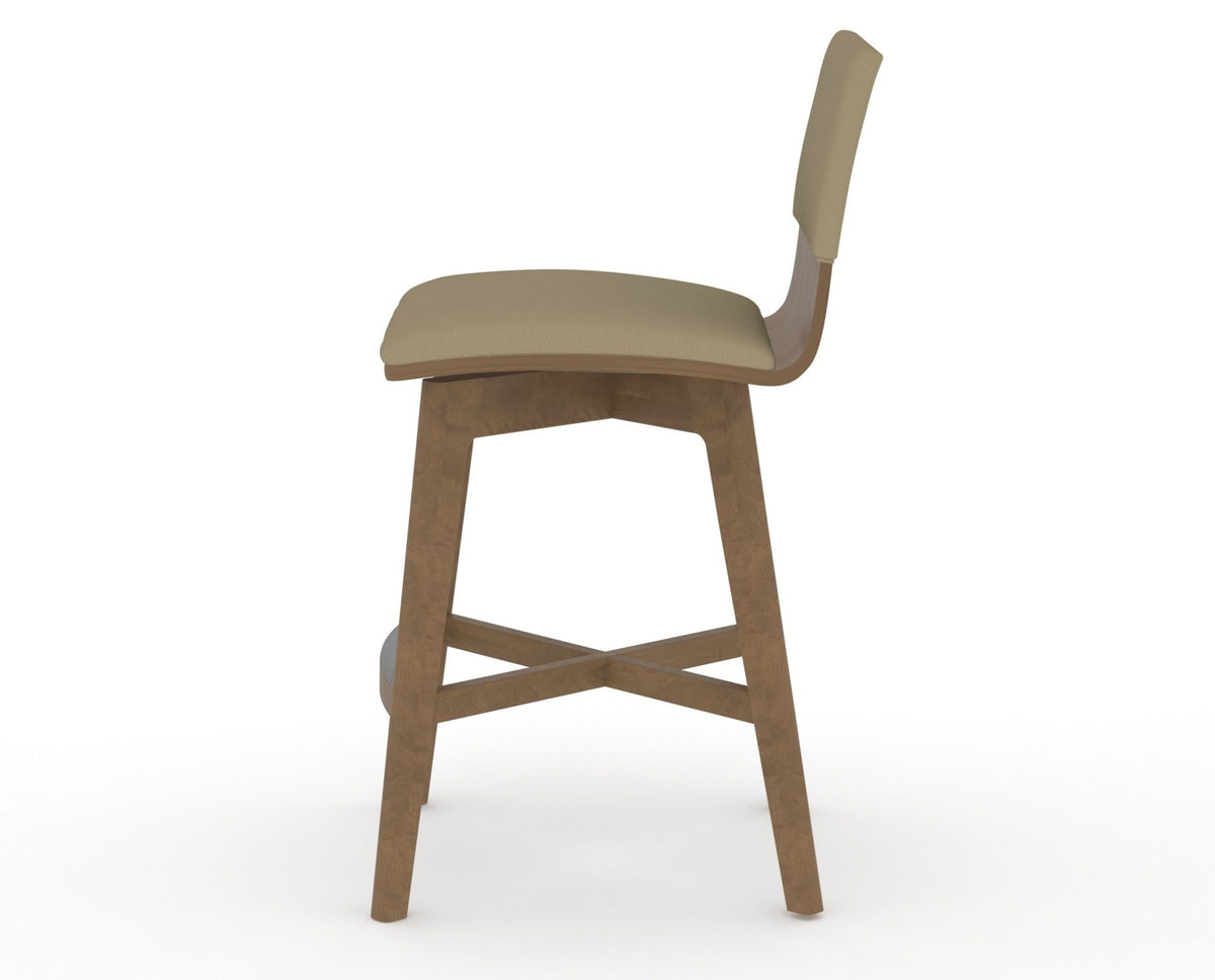 Canadel Downtown Swivel Counter or Bar Stool 8142 in XY Faux Leather and 25 Pecan Washed, side view