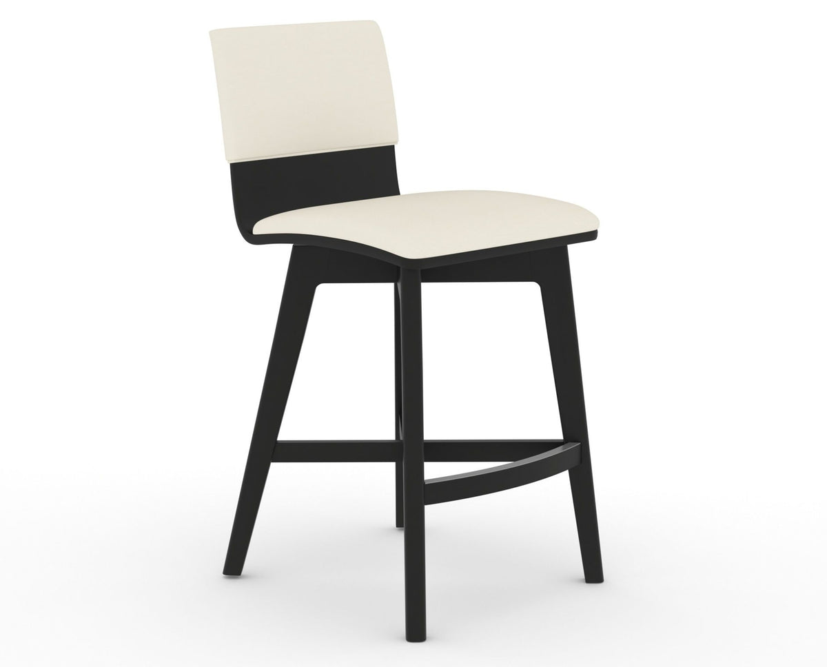 Canadel Downtown Swivel Counter or Bar Stool 8142 in YJ Faux Leather and 05 Peppercorn Washed, three-quarter view