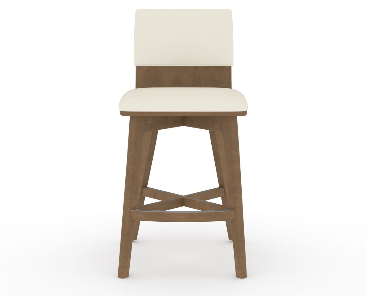 Canadel Downtown Swivel Counter or Bar Stool 8142 in YJ Faux Leather and 25 Pecan Washed, front view