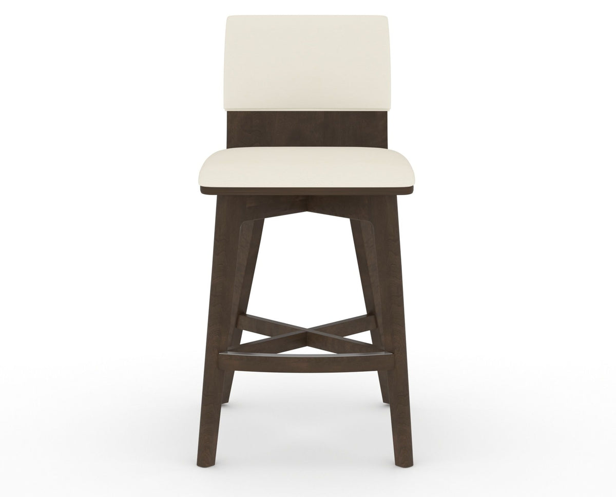 Canadel Downtown Swivel Counter or Bar Stool 8142 in YJ Faux Leather and 29 Hazelnut Washed, front view