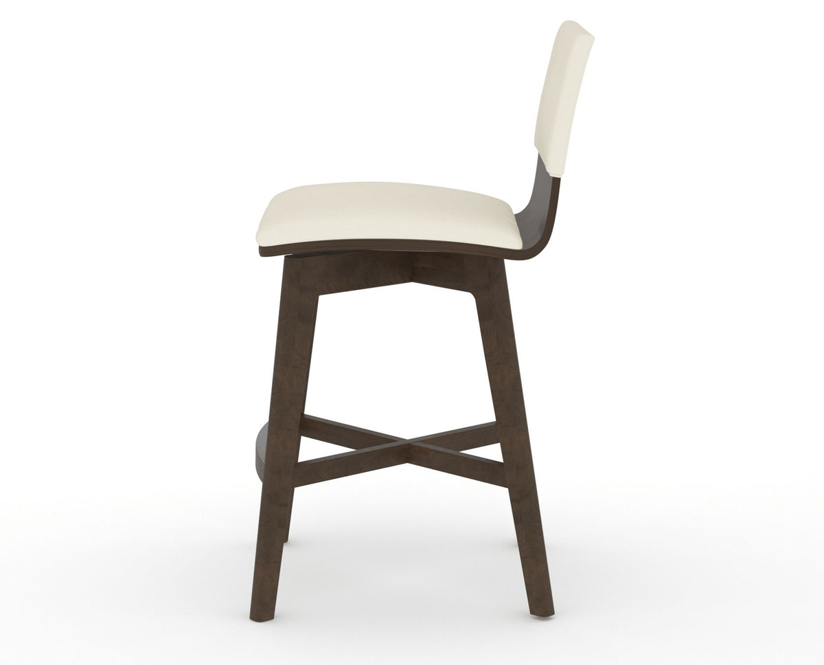 Canadel Downtown Swivel Counter or Bar Stool 8142 in YJ Faux Leather and 29 Hazelnut Washed, side view