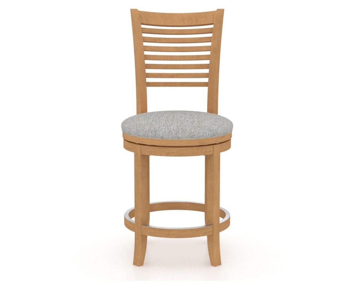 Canadel Upholstered Counter Stool 8229 in 7C Fabric and 20 Caramel Washed and Swivel Base, front view