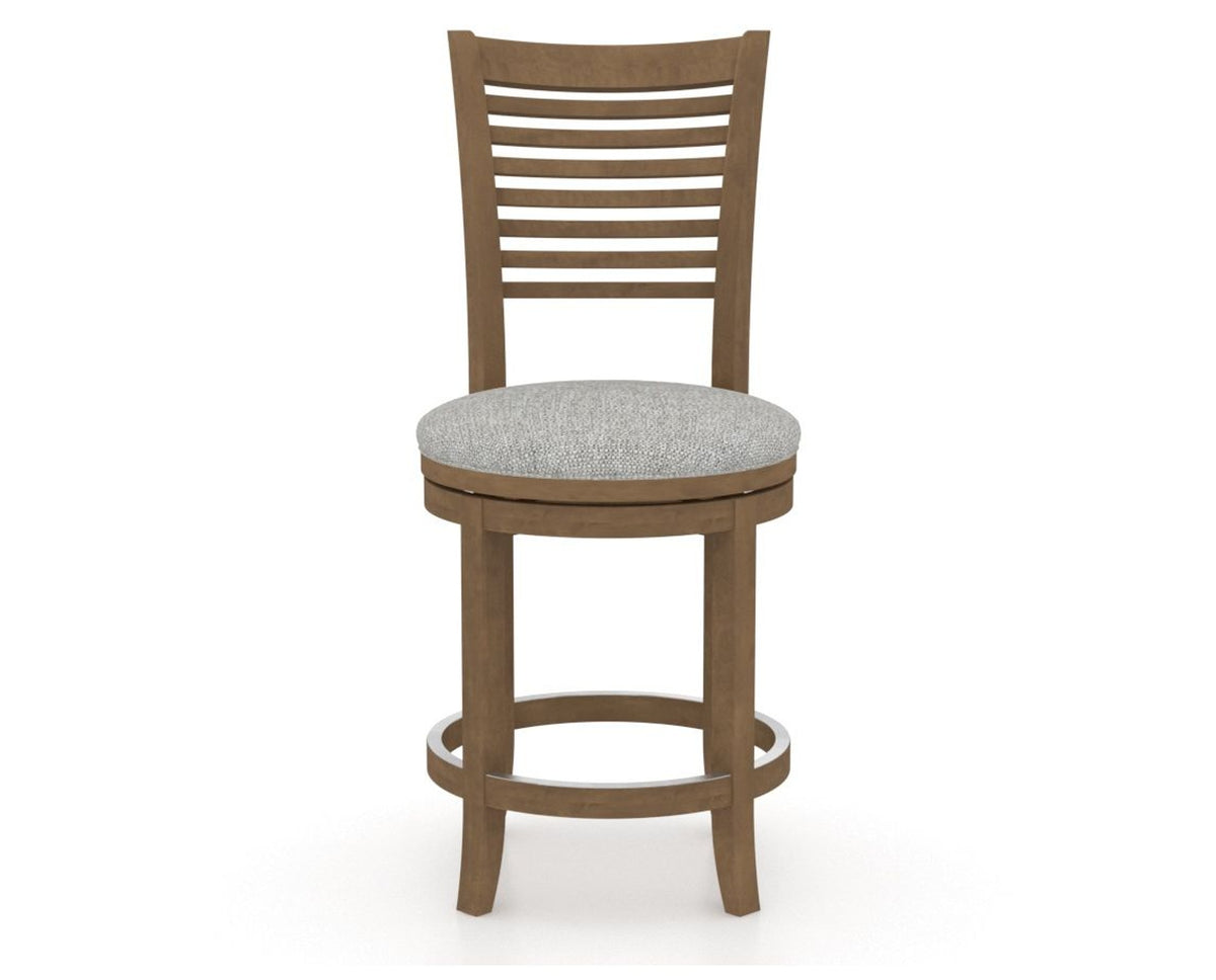 Canadel Upholstered Counter Stool 8229 in 7C Fabric and 25 Pecan Washed and Swivel Base, front view