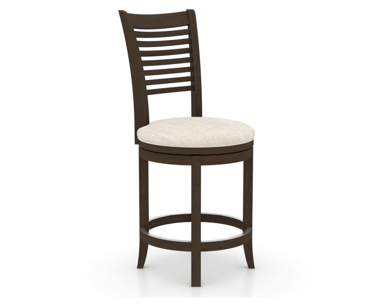 Canadel Upholstered Counter Stool 8229 in FT InsideOut® and 29 Hazelnut Washed and Swivel Base, three-quarter view