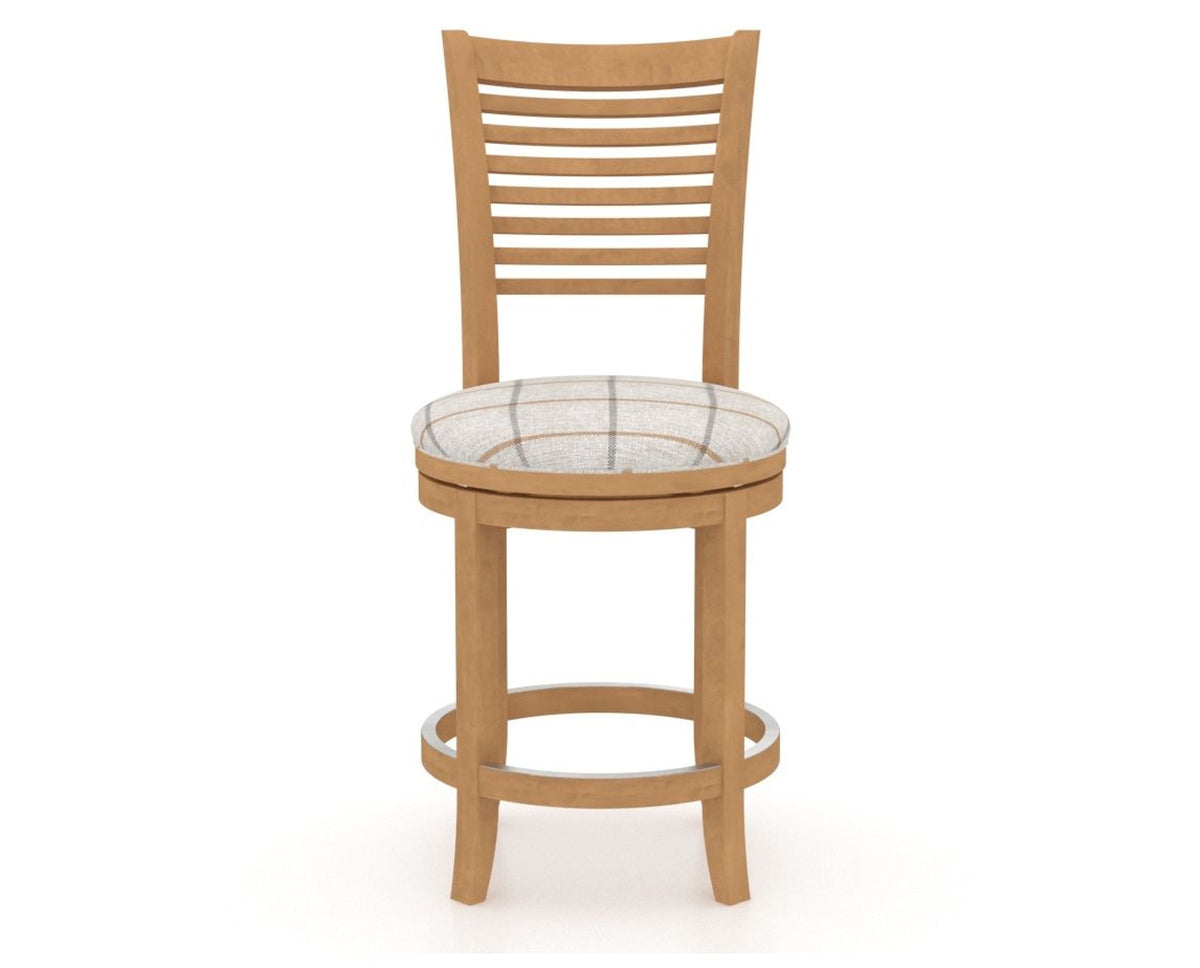 Canadel Upholstered Counter Stool 8229 in OZ Fabric and 20 Caramel Washed and Swivel Base, front view