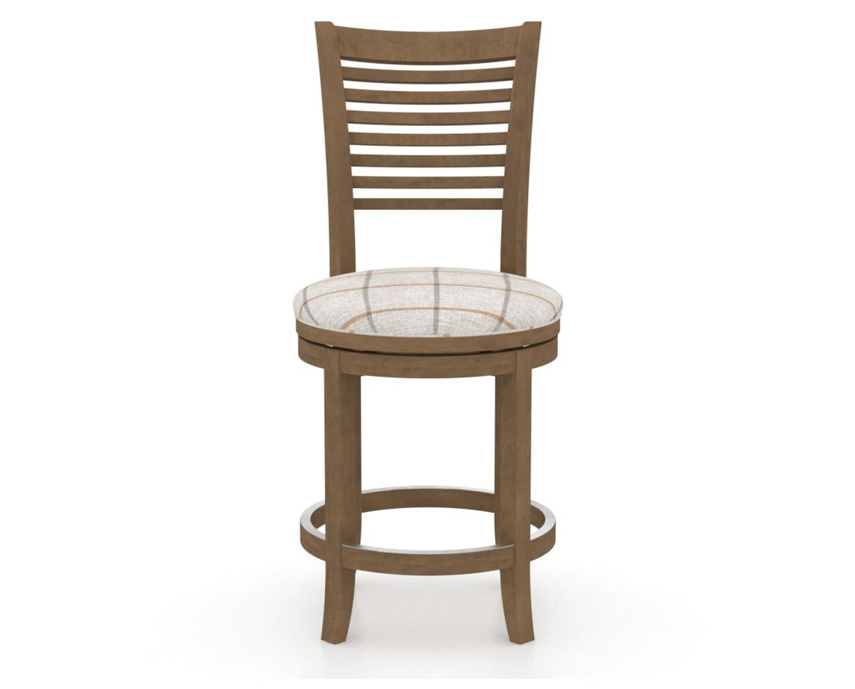 Canadel Upholstered Counter Stool 8229 in OZ Fabric and 25 Pecan Washed and Swivel Base, front view