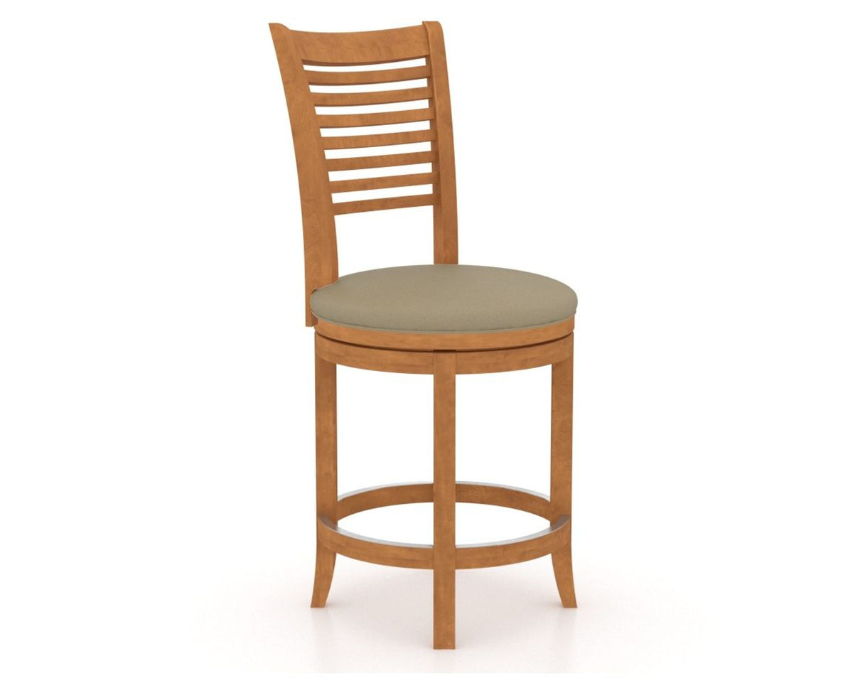 Canadel Upholstered Counter Stool 8229 in XY Faux Leather and 01 Honey Washed and Swivel Base, three-quarter view