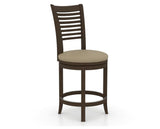 Canadel Upholstered Counter Stool 8229 in XY Faux Leather and 29 Hazelnut Washed and Swivel Base, three-quarter view