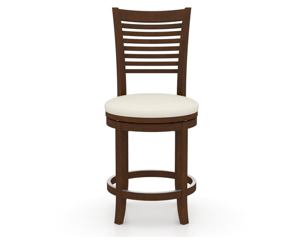 Canadel Upholstered Counter Stool 8229 in YJ Faux Leather and 19 Cognac Washed and Swivel Base, front view