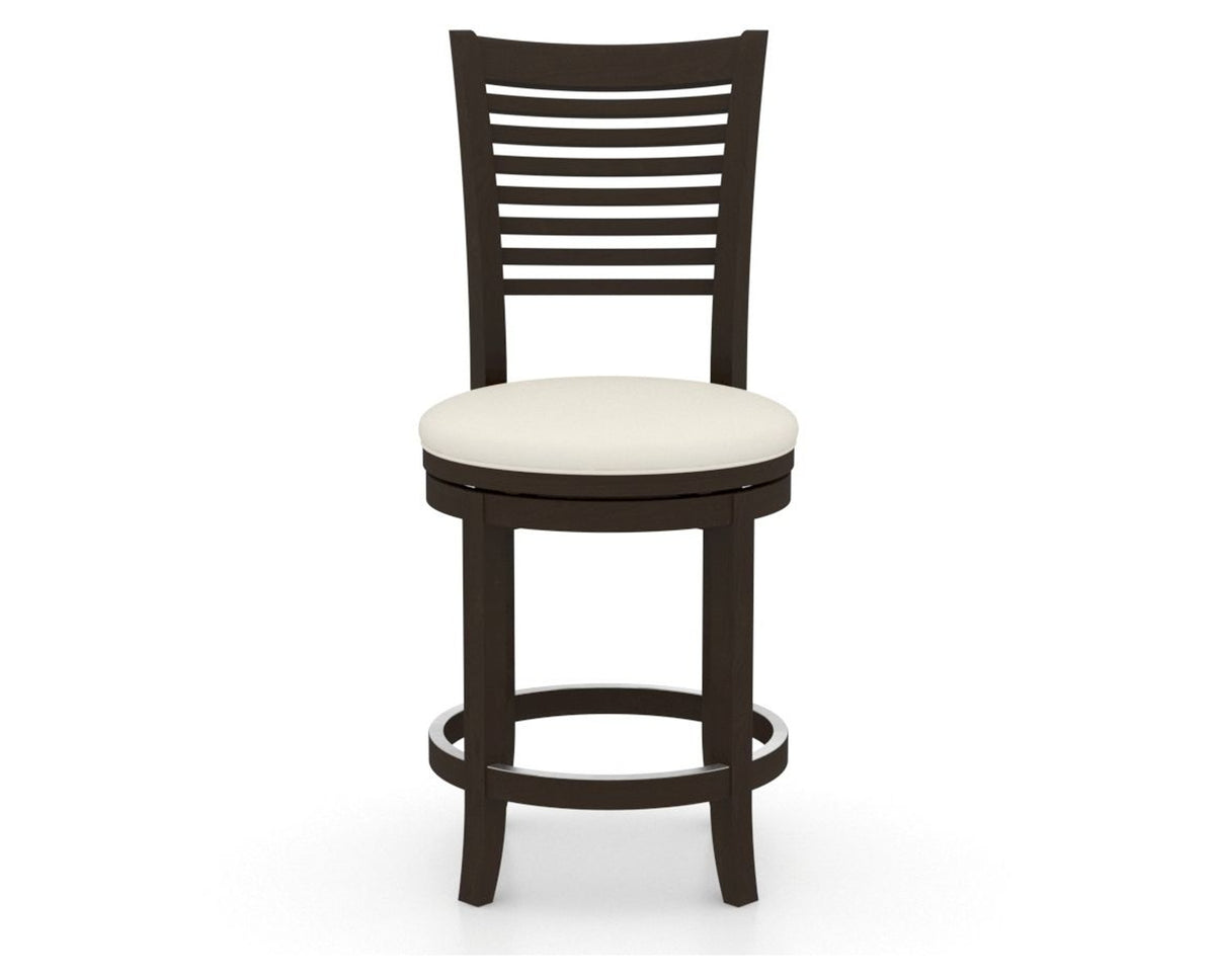Canadel Upholstered Counter Stool 8229 in YJ Faux Leather and 59 Davy's Grey and Swivel Base, front view