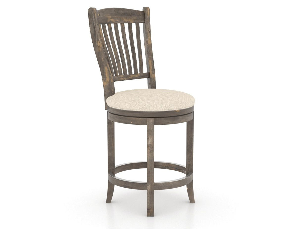 Canadel Champlain Upholstered Counter Stool 8232 in 6K Sunbrella® and 08 Shadow and Swivel Base, three-quarter view