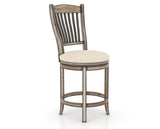 Canadel Champlain Upholstered Counter Stool 8232 in 6K Sunbrella® and 72 Heritage Nature and Swivel Base, three-quarter view