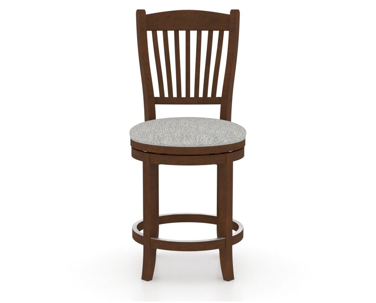 Canadel Upholstered Counter Stool 8232 in 7C Fabric and 19 Cognac Washed and Swivel Base, front view