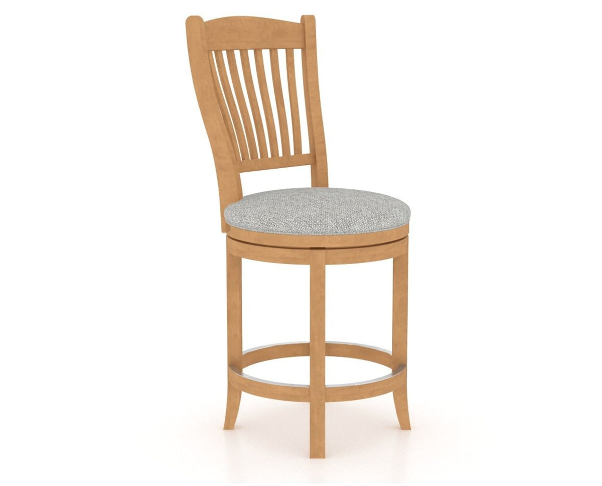 Canadel Upholstered Counter Stool 8232 in 7C Fabric and 20 Caramel Washed and Swivel Base, three-quarter view