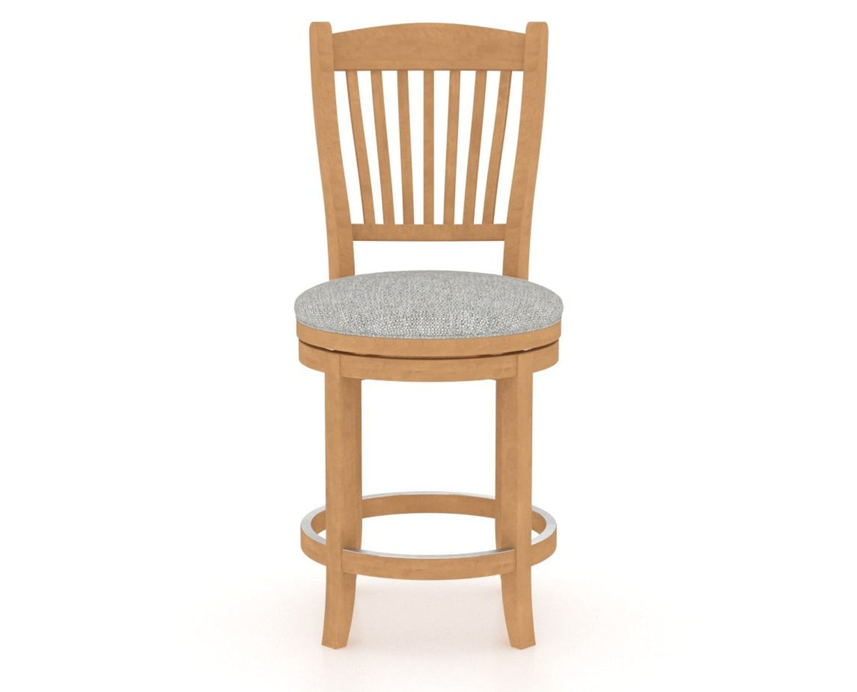 Canadel Upholstered Counter Stool 8232 in 7C Fabric and 20 Caramel Washed and Swivel Base, front view
