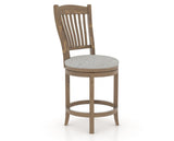 Canadel Champlain Upholstered Counter Stool 8232 in 7C Fabric and 25 Pecan Washed and Swivel Base, three-quarter view