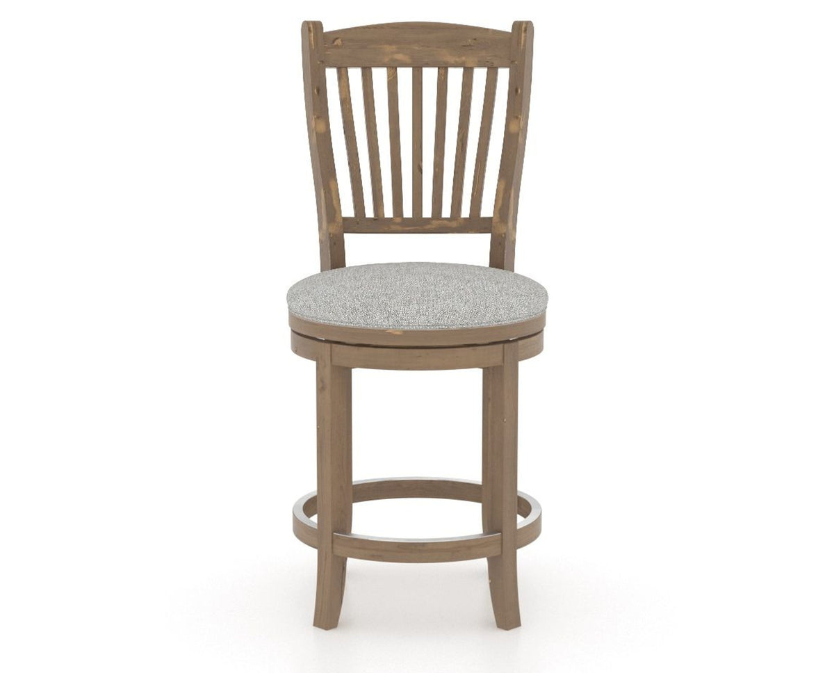 Canadel Champlain Upholstered Counter Stool 8232 in 7C Fabric and 25 Pecan Washed and Swivel Base, front view