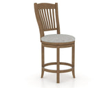 Canadel Upholstered Counter Stool 8232 in 7C Fabric and 25 Pecan Washed and Swivel Base, three-quarter view