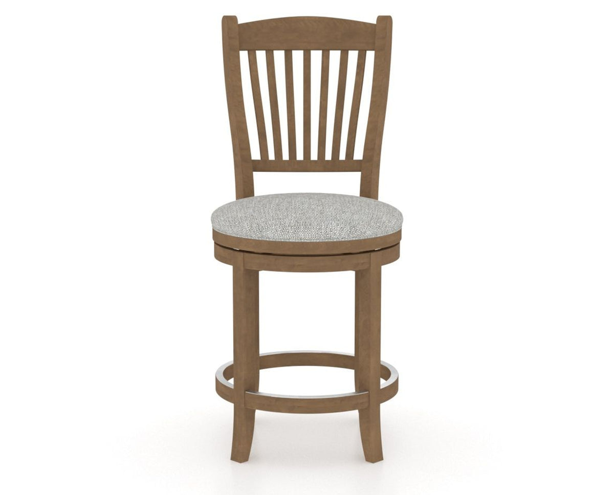 Canadel Upholstered Counter Stool 8232 in 7C Fabric and 25 Pecan Washed and Swivel Base, front view