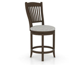 Canadel Upholstered Counter Stool 8232 in 7C Fabric and 29 Hazelnut Washed and Swivel Base, three-quarter view