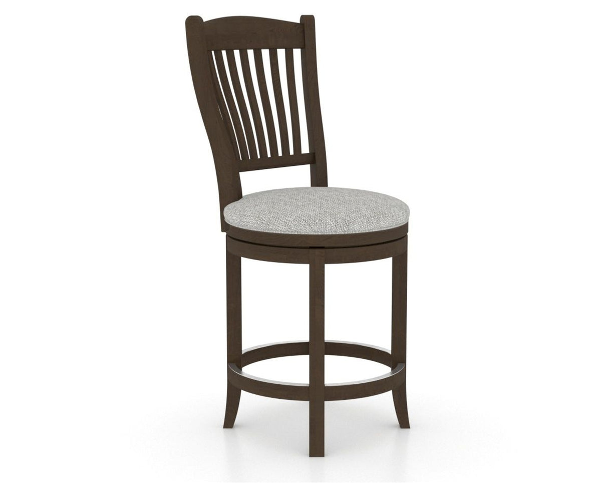 Canadel Upholstered Counter Stool 8232 in 7C Fabric and 29 Hazelnut Washed and Swivel Base, three-quarter view