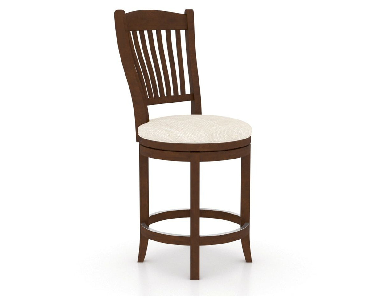Canadel Upholstered Counter Stool 8232 in FT InsideOut® and 19 Cognac Washed and Swivel Base, three-quarter view