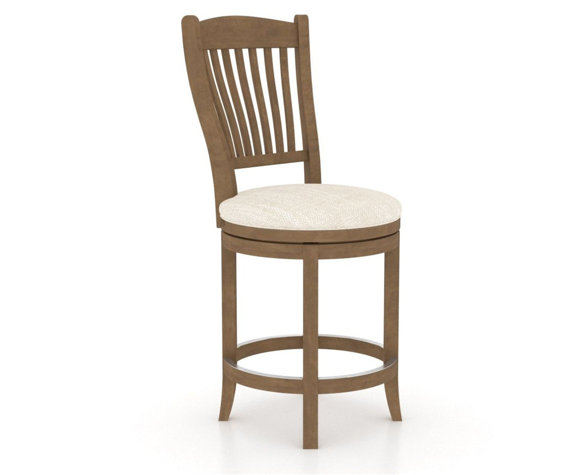 Canadel Upholstered Counter Stool 8232 in FT InsideOut® and 25 Pecan Washed and Swivel Base, three-quarter view
