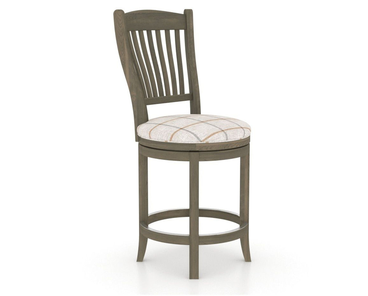 Canadel Upholstered Counter Stool 8232 in OZ Fabric and 08 Shadow and Swivel Base, three-quarter view