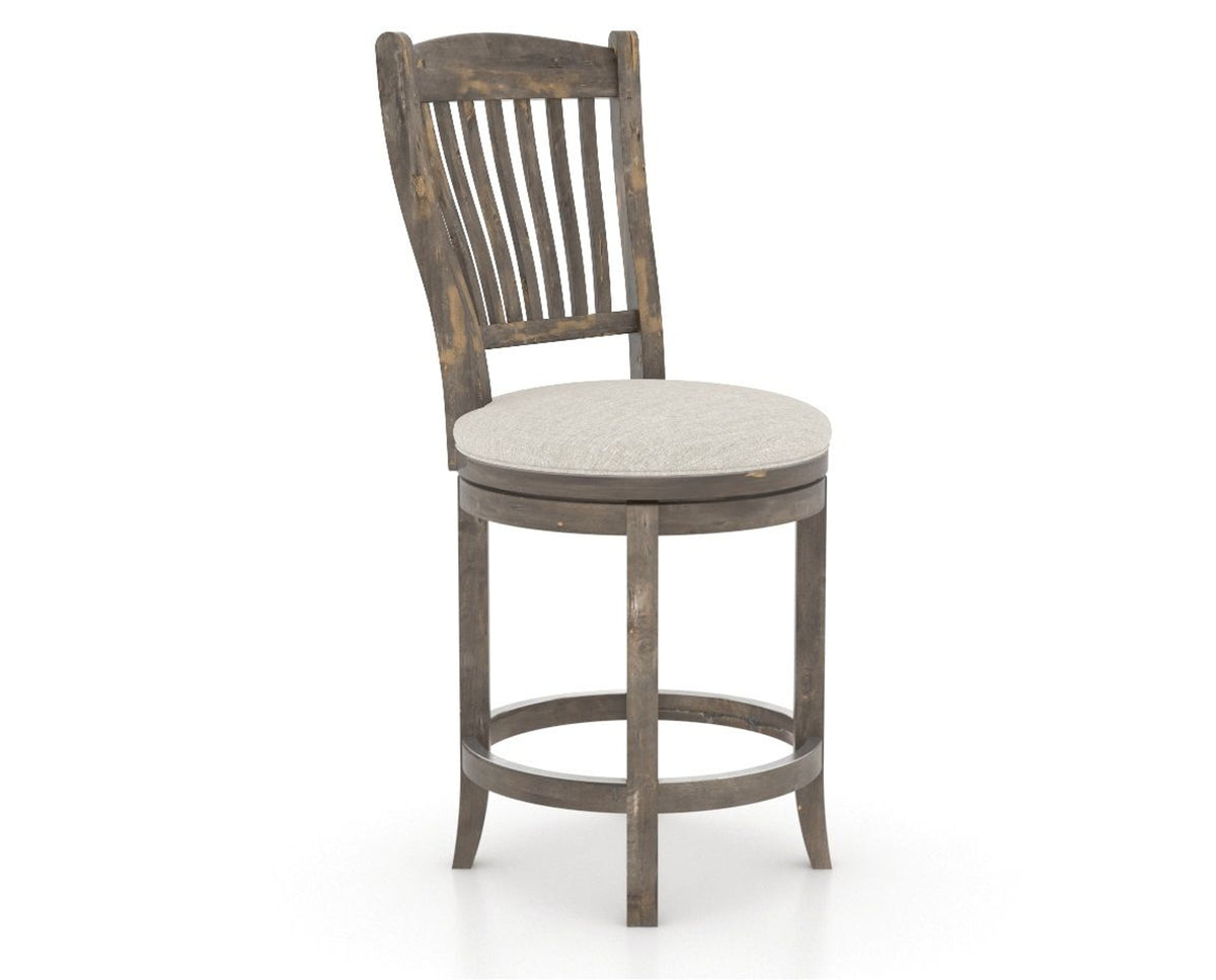 Canadel Champlain Upholstered Counter Stool 8232 in TB Fabric and 08 Shadow and Swivel Base, three-quarter view