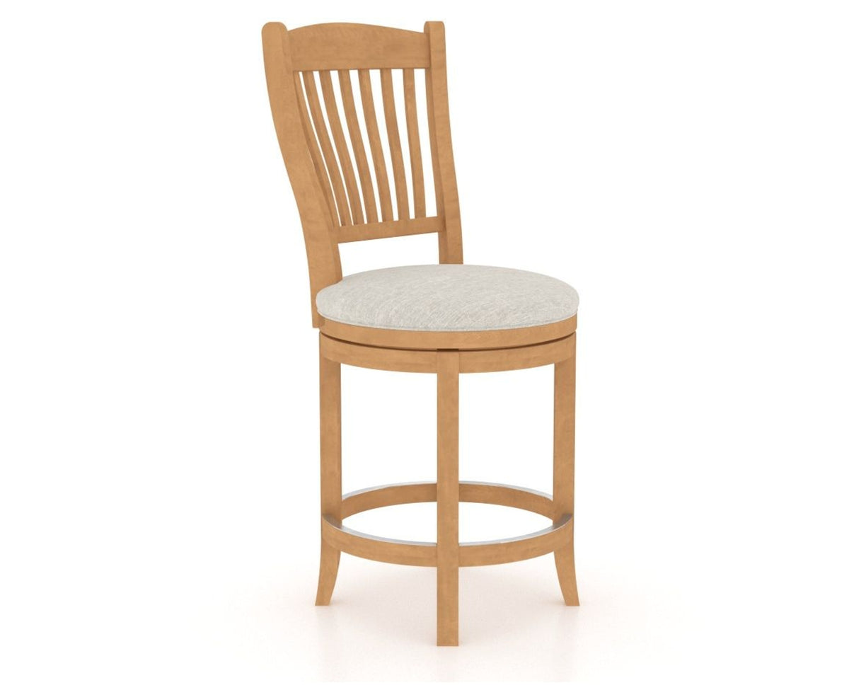 Canadel Upholstered Counter Stool 8232 in TB Fabric and 20 Caramel Washed and Swivel Base, three-quarter view