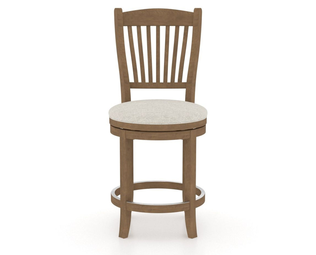 Canadel Upholstered Counter Stool 8232 in TB Fabric and 25 Pecan Washed and Swivel Base, front view