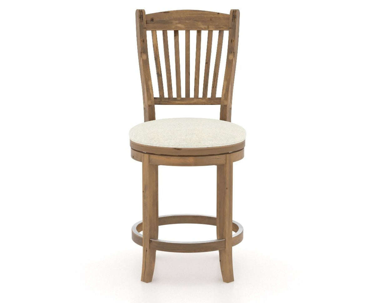Canadel Champlain Upholstered Counter Stool 8232 in TW Fabric and 03 Oak Washed and Swivel Base, front view